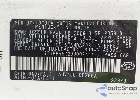 2009 Toyota Camry Hybrid from USA, damaged, VIN 4T1BB46K29U087114
